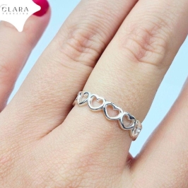 ANEL PRATA 925 FIO CORAÇÕES VAZADOS - 20/21