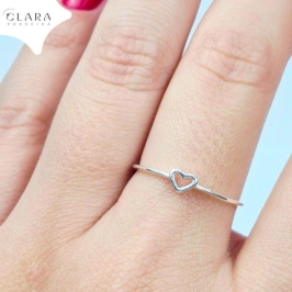 ANEL PRATA 925 FIO LISO C/ CORAÇÃO VAZADO 2MM - 14/15