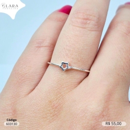 ANEL PRATA 925 FIO LISO C/ ESTRELA LISA VAZADA - 14/15