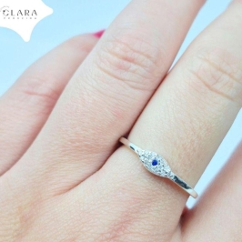 ANEL PRATA 925 FIO LISO C/ OLHO GREGO MICROZIRCÔNIAS 4MM - 20/21