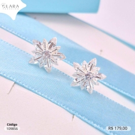 BRINCO PRATA 925 FLOCO DE NEVE C/ ZIRCÔNIA NAVETE - 11MM