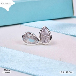 BRINCO PRATA 925 ZIRCÔNIA GOTA CAIXA FUNDIDA - 10MM