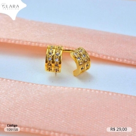 BRINCO ARGOLINHA 2 FILEIRAS MICROZIRCONIAS - 7X4MM - Dourado
