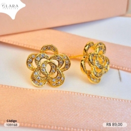 BRINCO FLOR MICROZIRCONIAS VAZADA - 16MM - Dourado
