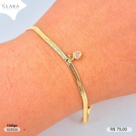 PULSEIRA FITA C/ 1 TIFFANY CORAÇÃO 5MM PENDURADA - 17CM - Dourado