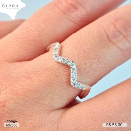 ANEL ONDULADO ZIG ZAG MICROZIRCONIAS - Banho de Prata
