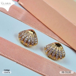 BRINCO CONCHA MICROZIRCONIAS - 12MM - Dourado