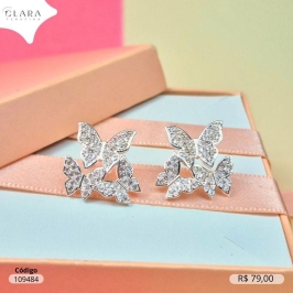 BRINCO 3 BORBOLETAS MICROZIRCONIAS  - 19MM - Banho de Prata