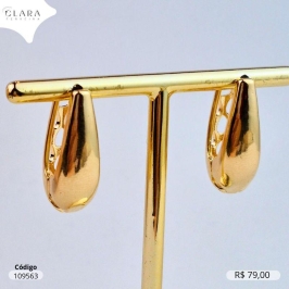 BRINCO ARGOLA CLICK GOTA LISA - 24X8MM - Dourado