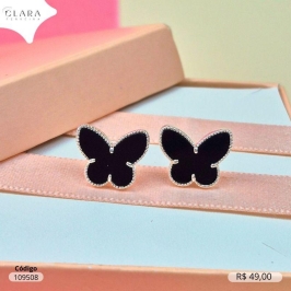 BRINCO BORBOLETA CRISTAL COLORIDO  - 12MM - Banho de Prata