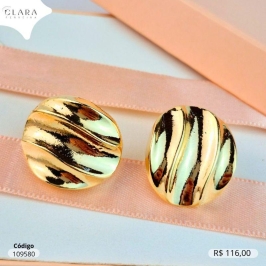 BRINCO BOTÃO ONDULADO LISO  - 22MM - Dourado