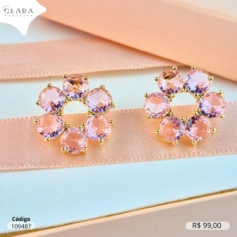 BRINCO CIRCULO 6 ZIRCONIAS REDONDAS 5MM - 19MM - Dourado