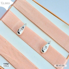 BRINCO GOTA C/ 1 ZIRCONIA GOTA 4MM FUNDIDA  - 15MM - Banho de Prata