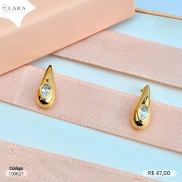 BRINCO GOTA C/ 1 ZIRCONIA GOTA 4MM FUNDIDA  - 15MM - Dourado