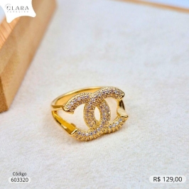 ANEL ISNPIRAÇÃO CHANEL MICROZIRCONIAS  - Dourado