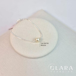 PULSEIRA VENEZIANA C/ PEROLA 6MM FIXA - 17CM - Banho de Prata