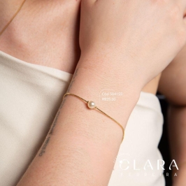 PULSEIRA VENEZIANA C/ PEROLA 6MM FIXA - 17CM - Dourado