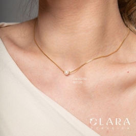 COLAR VENEZIANA C/ PEROLA 6MM FIXA - 45CM - Dourado