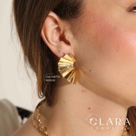 BRINCO LEQUE ONDULADO 40MM - LINHA ORGÂNICOS  - Dourado