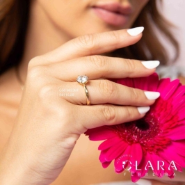 ANEL SOLITÁRIO ZIRCÔNIA REDONDA 8MM - Dourado