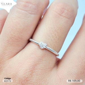 ANEL PRATA 925 FIO JATEADO C/ CORAÇÃO MICROZIRCÔNIAS 4MM - 16/17