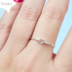 ANEL PRATA 925 FIO LISO C/ CORAÇÃO VAZADO 2MM - 16/17