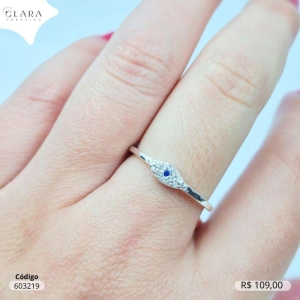 ANEL PRATA 925 FIO LISO C/ OLHO GREGO MICROZIRCÔNIAS 4MM - 16/17