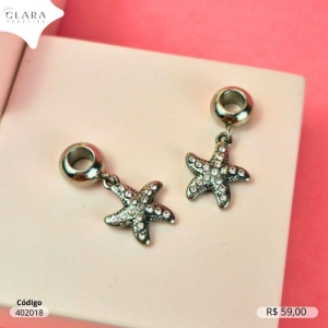 BERLOQUE PENDURADO C/ ESTRELA DO MAR MICROZIRCONIAS  - 11MM - Aço