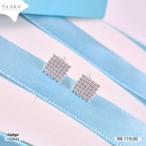 BRINCO PRATA 925 CHUVEIRINHO QUADRADO MICROZIRCÔNIAS - 7MM