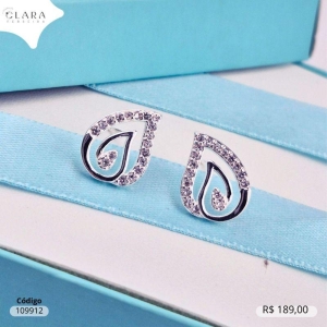 BRINCO PRATA 925 GOTA DUPLA: 1 LISA E 1 C/ MICROZIRCÔNIA - 14MM