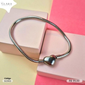 PULSEIRA PARA BERLOQUES C/ FECHO CORAÇÃO LISO - 10MM - 19CM - Aço