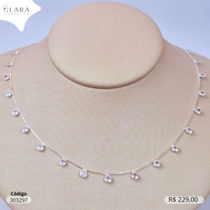 COLAR PRATA 925 VENEZIANA C/ TIFFANY DE 15 ZIRCONIAS 4MM - 45CM