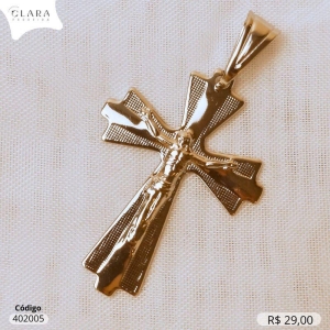 PINGENTE CRUCIFIXO DETALHES JATEADOS C/ CRISTO 35MM  - Aço