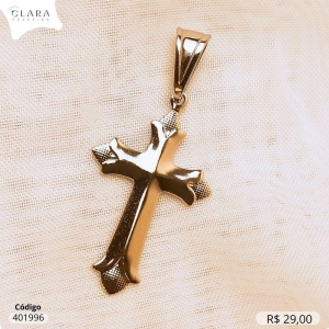 PINGENTE CRUZ C/ PONTAS JATEADAS 30MM - Aço