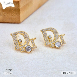BRINCO DIOR MICROZIRCÔNIAS - 15MM - Dourado