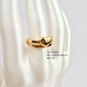 ANEL 2 FIOS VAZADOS LISO  C/ CORAÇÃO LISO - 9MM - Dourado