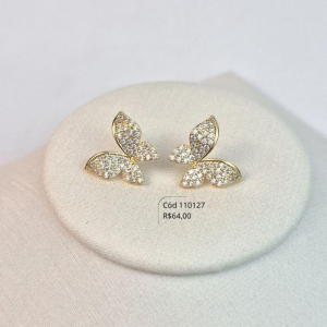 BRINCO BORBOLETA MICROZIRCÔNIAS - 14MM - Dourado
