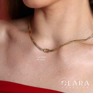 COLAR CHOKER DUPLA VENEZIANA C/  NÓ NO MEIO - 40CM - Dourado