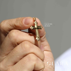 PINGENTE CRUZ C/ PONTAS JATEADAS 30MM - Dourado