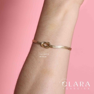 PULSEIRA DUPLA VENEZIANA C/  NÓ NO MEIO - 17CM - Dourado