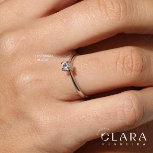 ANEL SOLITÁRIO ZIRCÔNIA REDONDA - 3MM - Ródio Branco