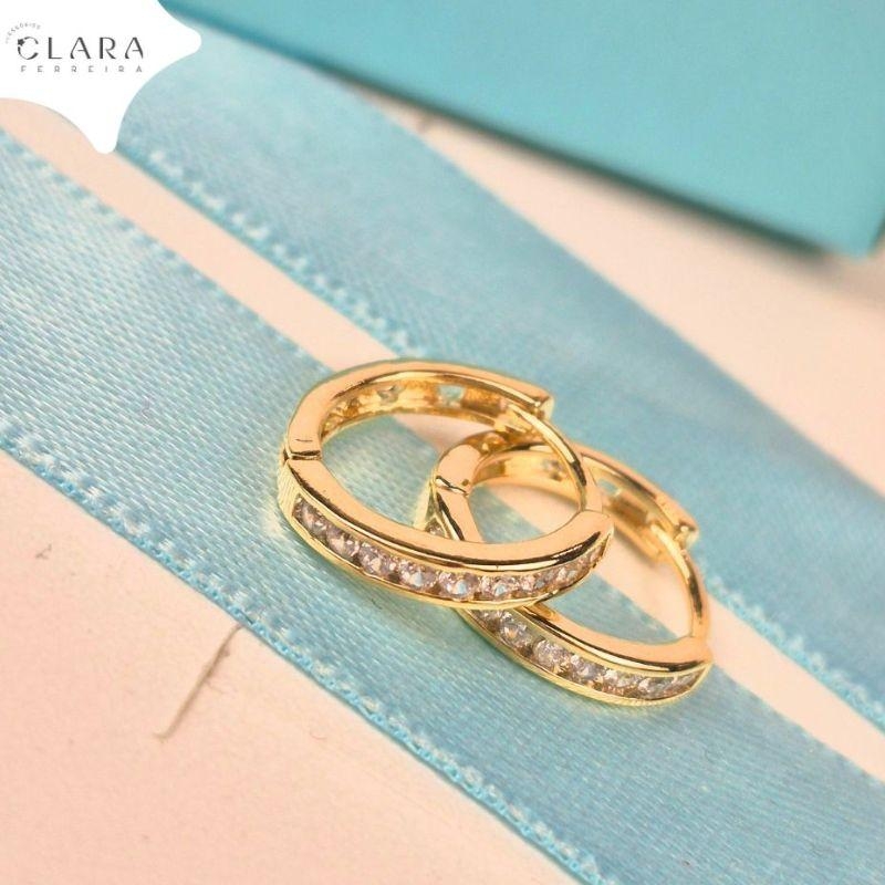 BRINCO ARGOLINHA CLICK 1 FILEIRA MICROZIRCONIA - 14X2MM - Dourado