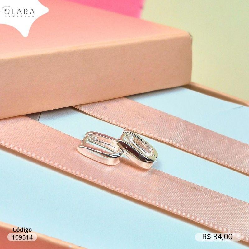BRINCO ARGOLINHA CLICK QUADRADA LISA - 10X3MM - Banho de Prata