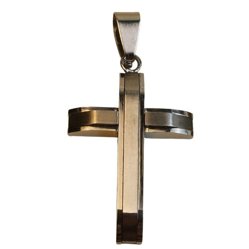 PINGENTE AÇO CRUZ SOBREPOSTA LISA COM BORDAS ELEVADAS 30MM