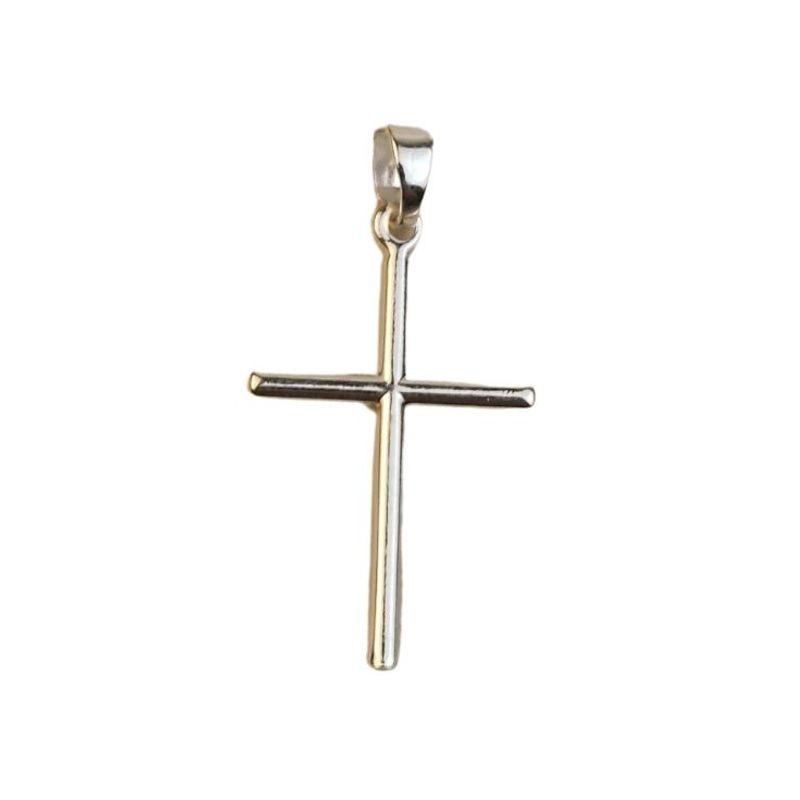PINGENTE AÇO CRUZ TUBO 3D LISA 30X2mm