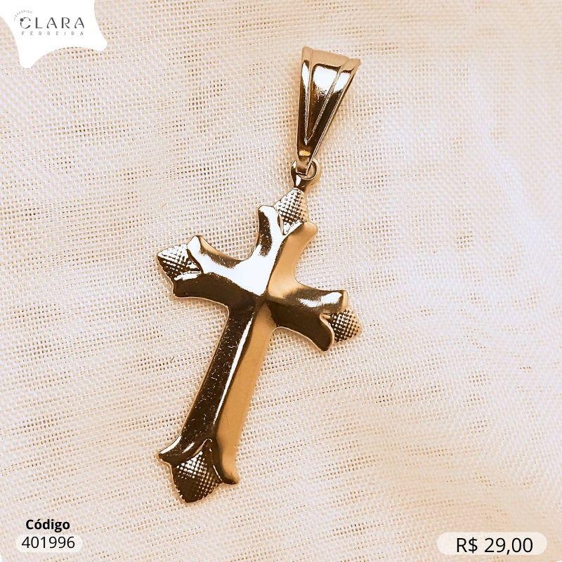 PINGENTE CRUZ C/ PONTAS JATEADAS 30MM - Aço