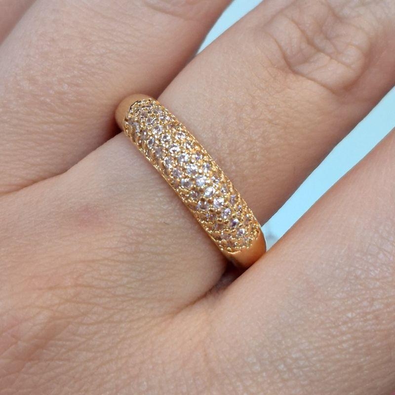 ANEL APARADOR 5 FILEIRAS MICROZIRCONIAS CRISTAIS - Dourado