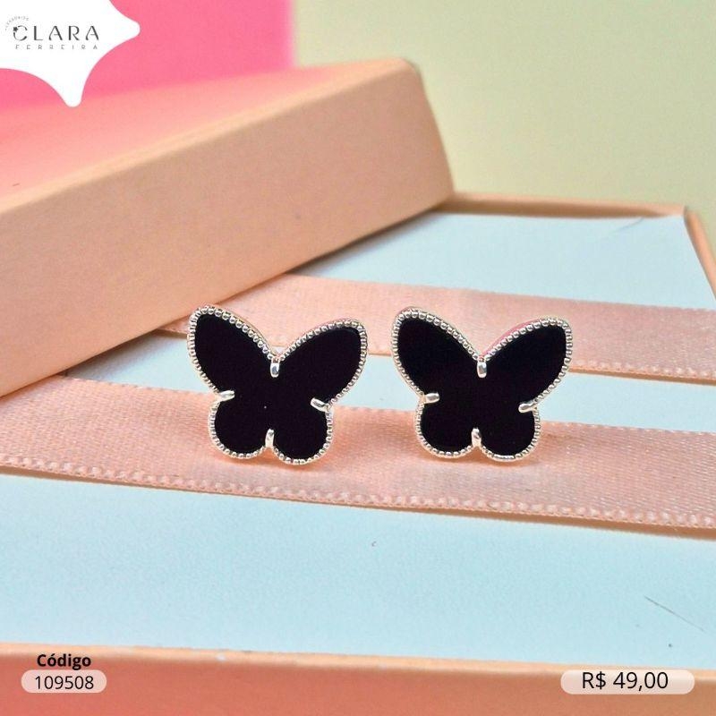 BRINCO BORBOLETA CRISTAL COLORIDO  - 12MM - Banho de Prata