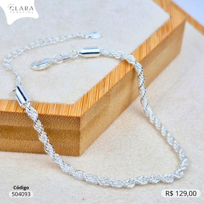 PULSEIRA CORDÃO BAIANO  - 3MM - 17CM - Banho de Prata
