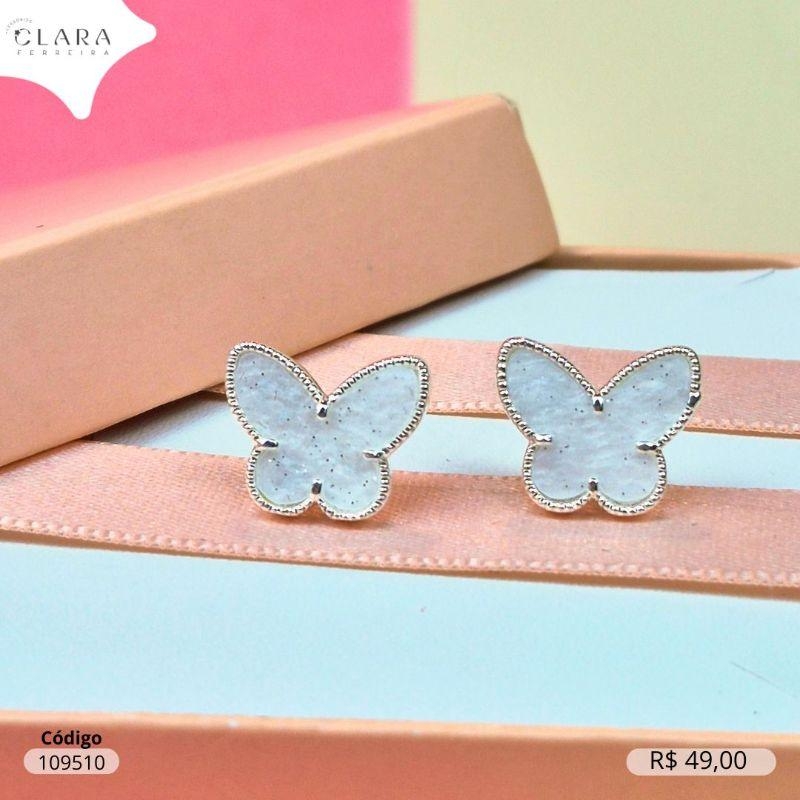 BRINCO BORBOLETA MADREPEROLA - 12MM - Banho de Prata